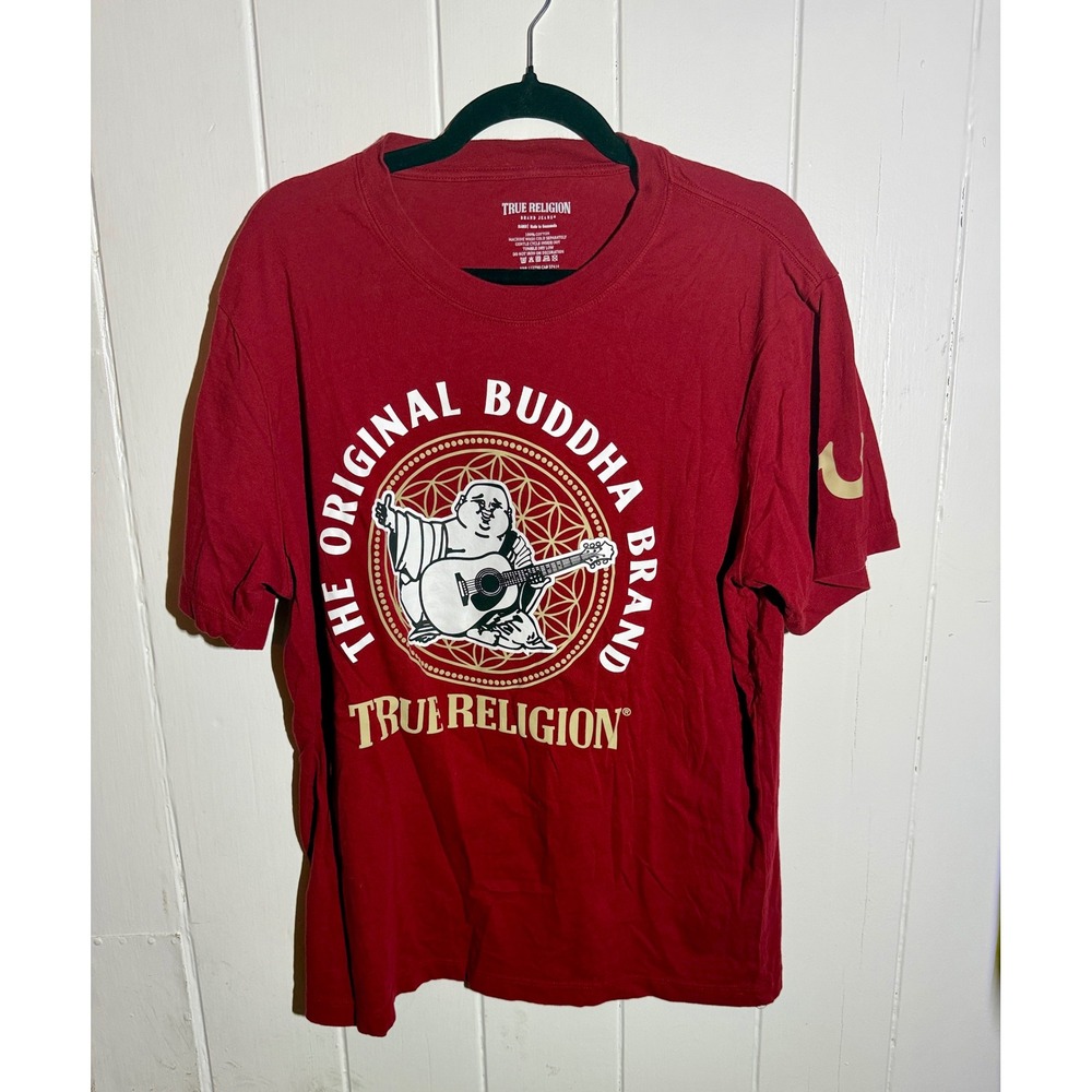 True Religion T-Shirt XL Red Buddha Graphic Short Sleeve Streetwear Designer
